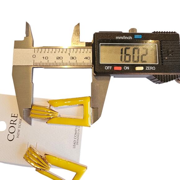 Statement Geometric Drop Earrings Gold Yellow Enamel Modern 1.6" Dangle New CORE - Picture 2 of 8